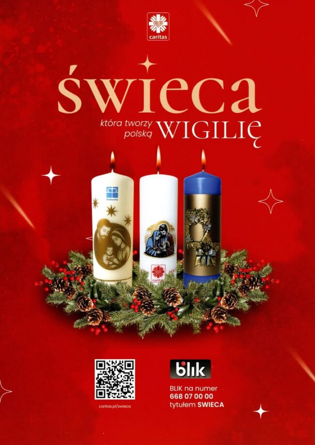 Świece wigilijne Caritas już do nabycia w biurze parafialnym w cenie 10 i 20 zł.