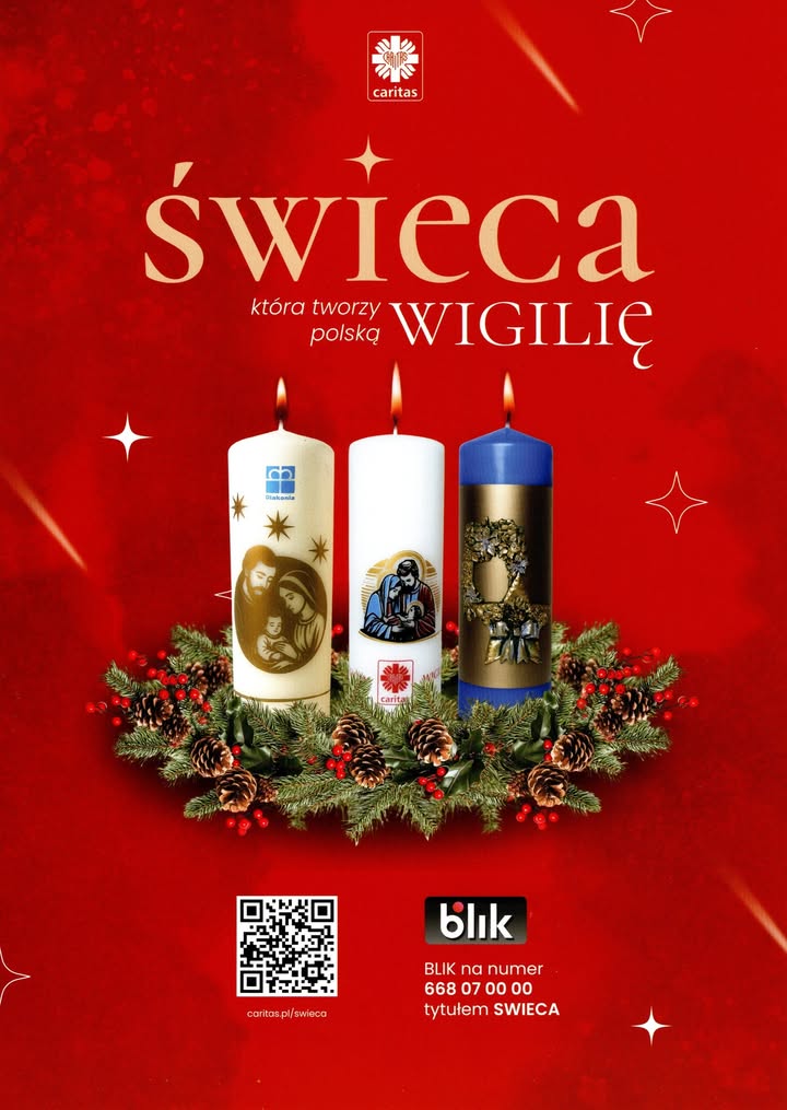 Świece wigilijne Caritas już do nabycia w biurze parafialnym w cenie 10 i 20 zł. Świece wigilijne Caritas już do nabycia w biurze parafialnym w cenie 10 i 20 zł.